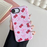 Case for iPhone 17e/iPhone 16e, Cute Pink Bow Cherry Print Aesthetic Trendy Pattern for Women Girls Slim Durable Bumper Shockproof for iPhone
