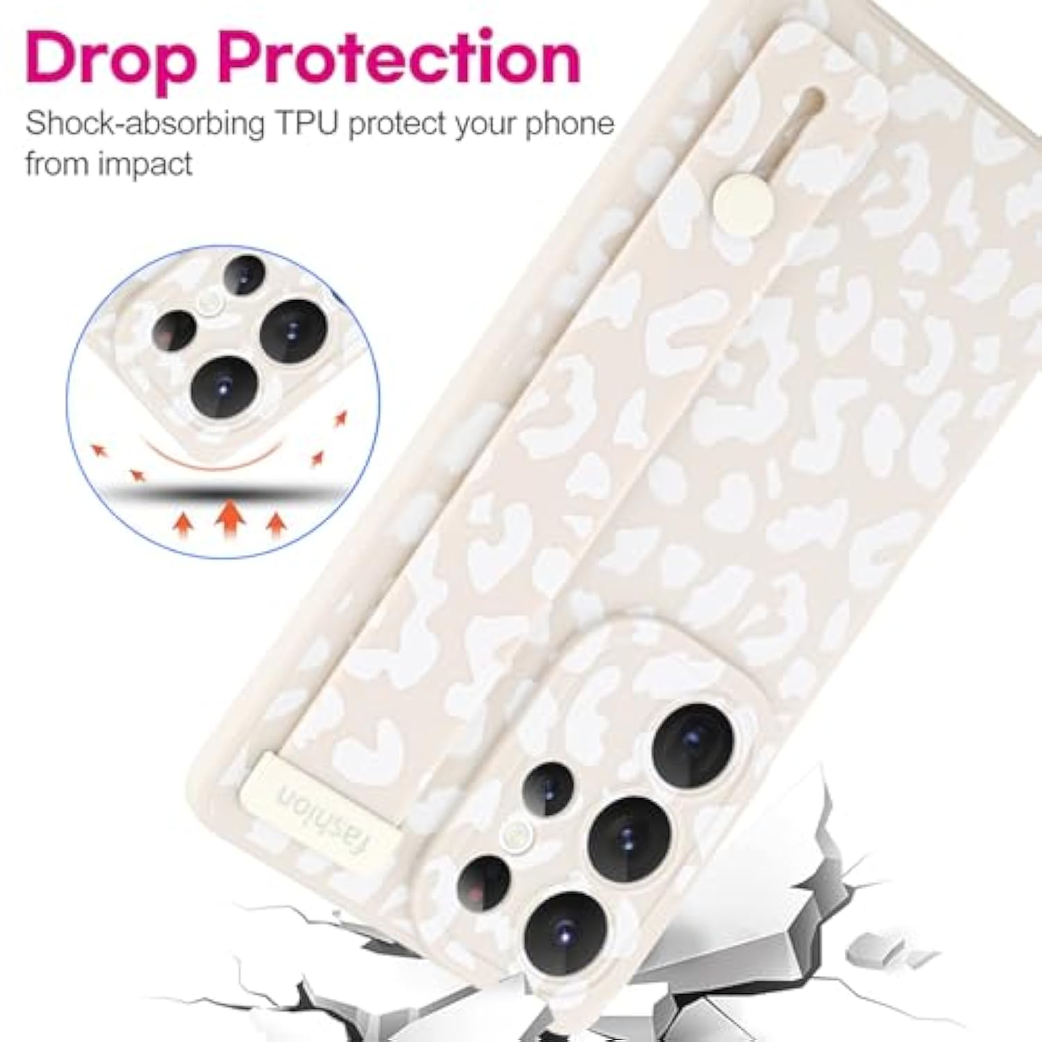 OOK Compatible with Samsung Galaxy S25 Ultra Leopard Case with Wrist Strap, White Leopard TPU Shockproof Protection Slim Cover with Camera Protection for Women Girls