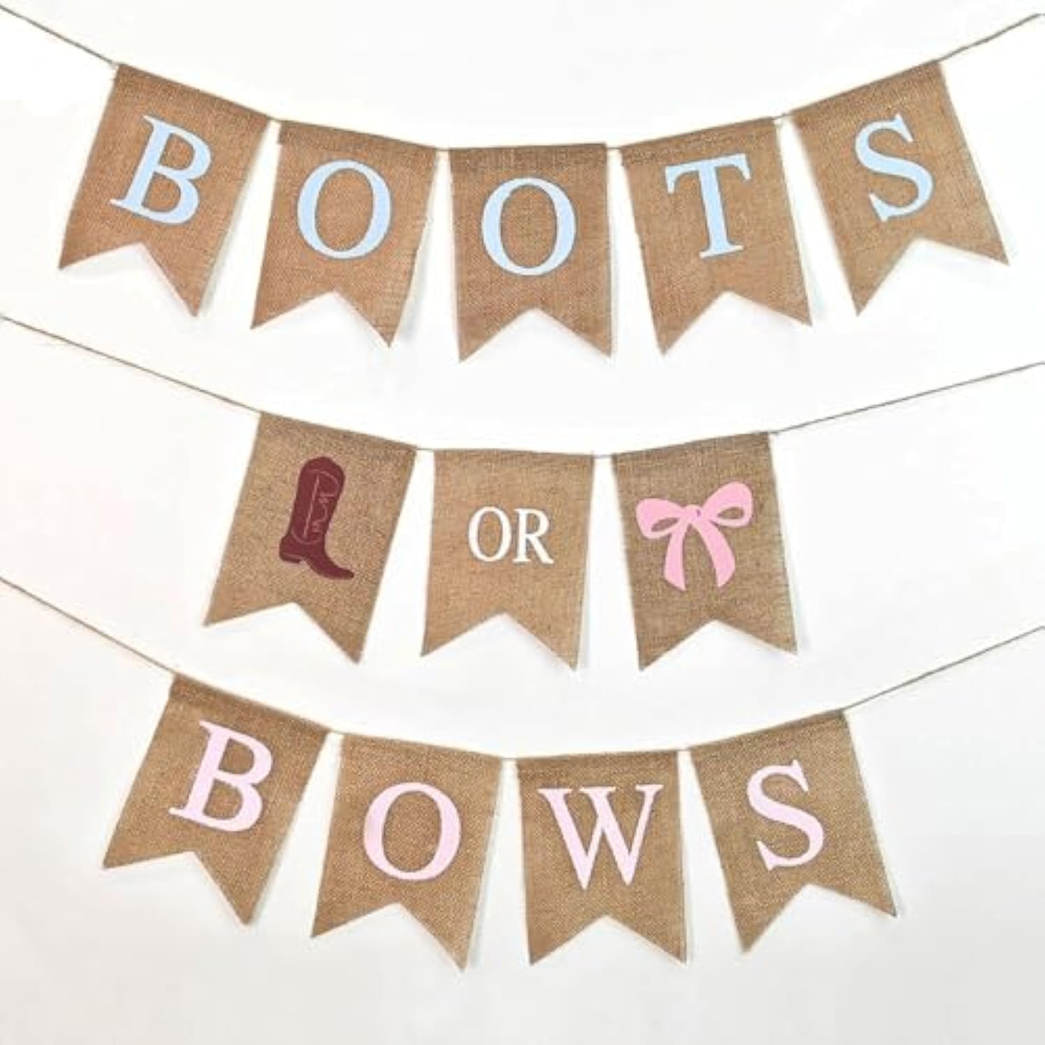 Boots or Bows Gender Reveal Banner — Burlap Baby Shower Party Decoration
