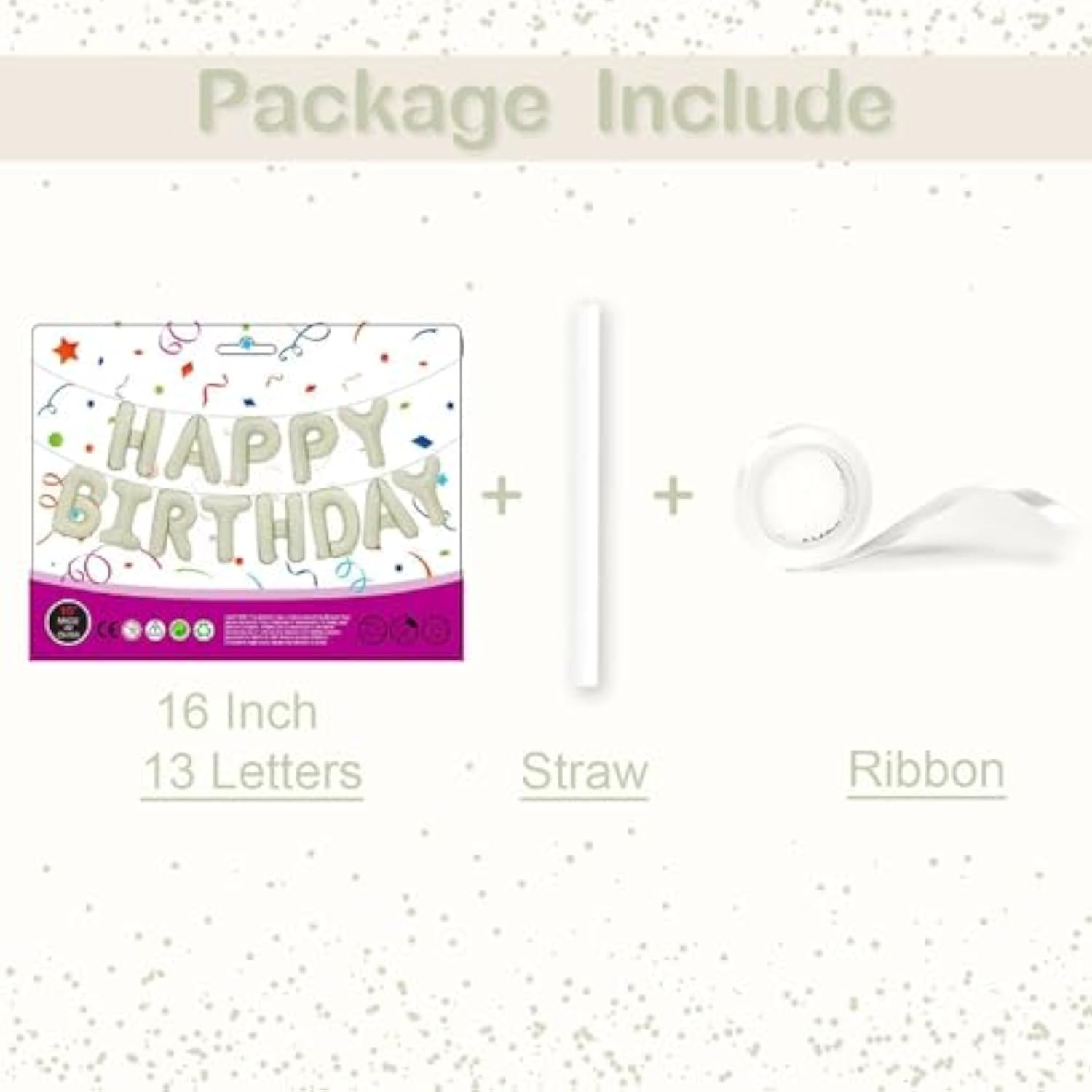 16 Inch White Sand Happy Birthday Foil Letter Balloons Banner Party Decor