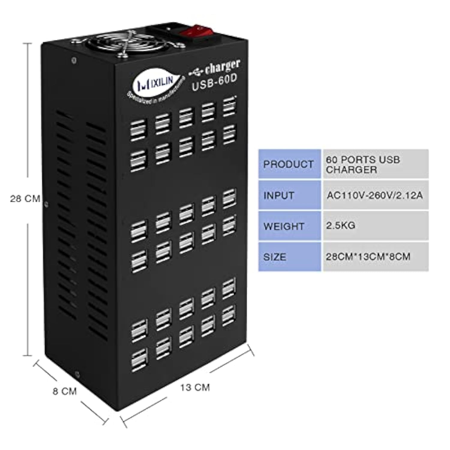 Usb Charging Station, 60 Port 300W/60A,Intelligent Protection,Multiport Usb Charger Station For Smartphone Tablets School Hotel