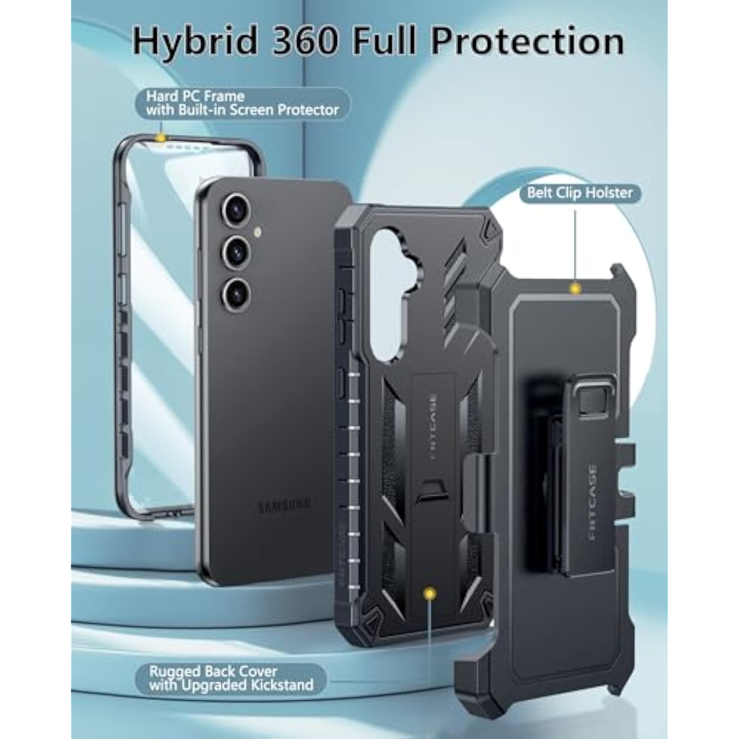 For Samsung Galaxy S24-Fe Case: Military Grade Rugged Cell Phone Cover With Kickstand & Holster | Shockproof Tpu Protection Bumper Matte Textured Design For Galaxy S24 Fe Cases 6.7Inch - Black