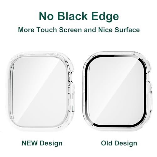 [2 Pack] Waterproof Plated Hard Case for  Watch Series 6 5 4 SE 44mm Tempered Glass Screen Protector Case, [No Black Edge] Full Coverage