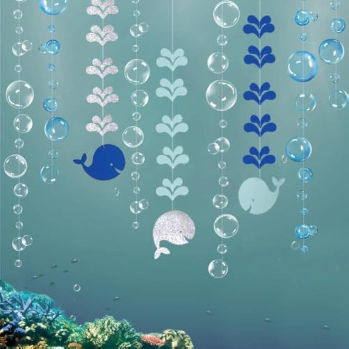 Blue Bubble Whale Garland Boy Baby Shower Ocean Garland Whale Theme Under The Sea Party Decorations Birthday Banner Marine Whale Party Streamers Beach Nautical 1St Birhtday Party Decor