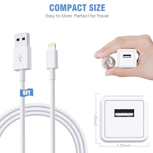 iPhone Charger Cord 6FT, [ MFi Certified] 2 Pack Lightning Cable Cube Phone Charging Transfer Cord Cable USB Plug Wall Charger Block Travel