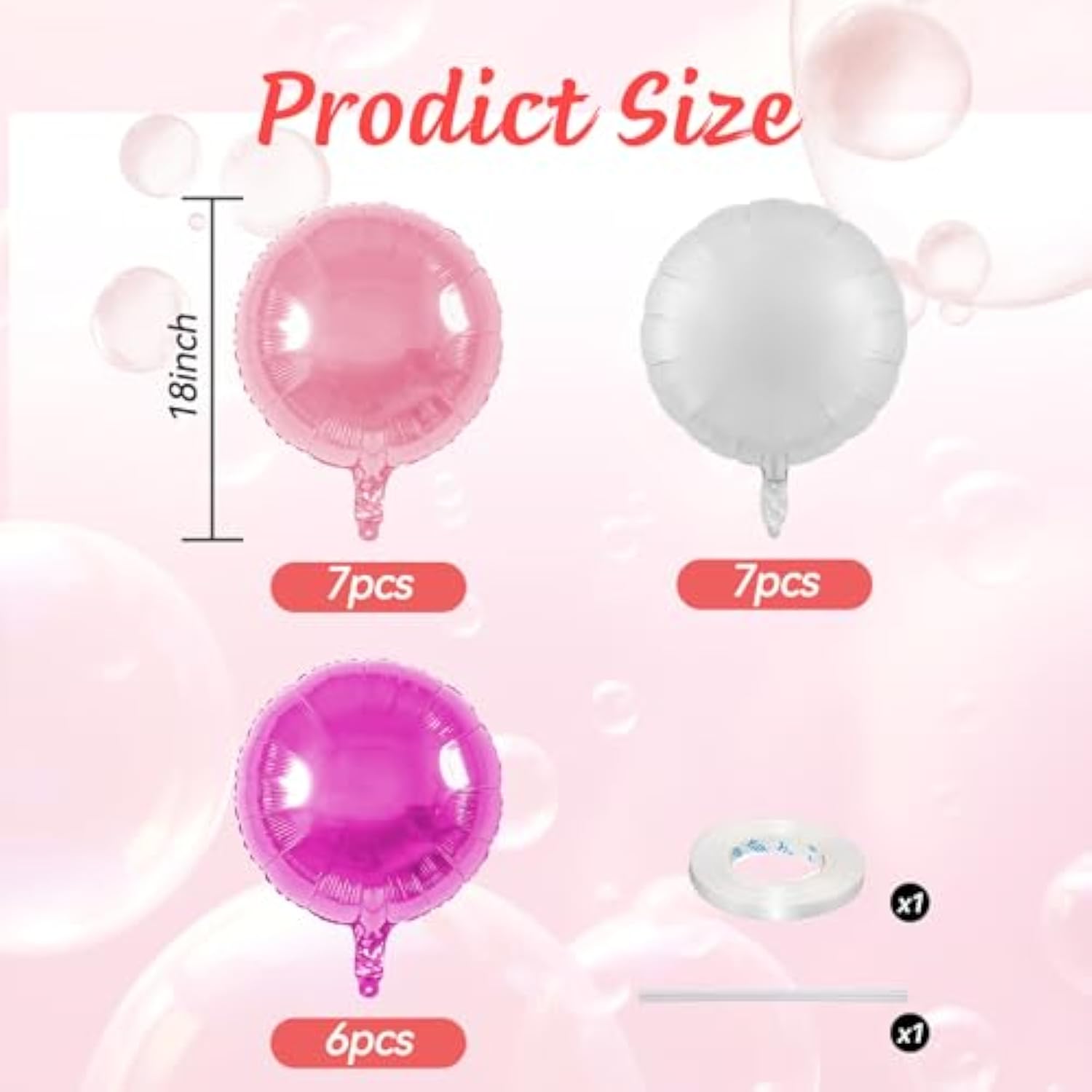 20Pcs Round Shaped Balloons, Hot Pink Light Pink White Round Aluminum Giant Balloon For Birthday Wedding Anniversary Baby Shower Valentine'S Day Party Bridal Shower Romantic Festival Ceremony Decor