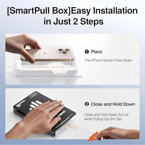 (3 Pack) HD Clear Screen Protector for iPhone 16 Pro Max, Anti-Shatter 9H Tempered Glass, Anti-Fingerprint Coating, SmartPull Box Bubble-Free Easy