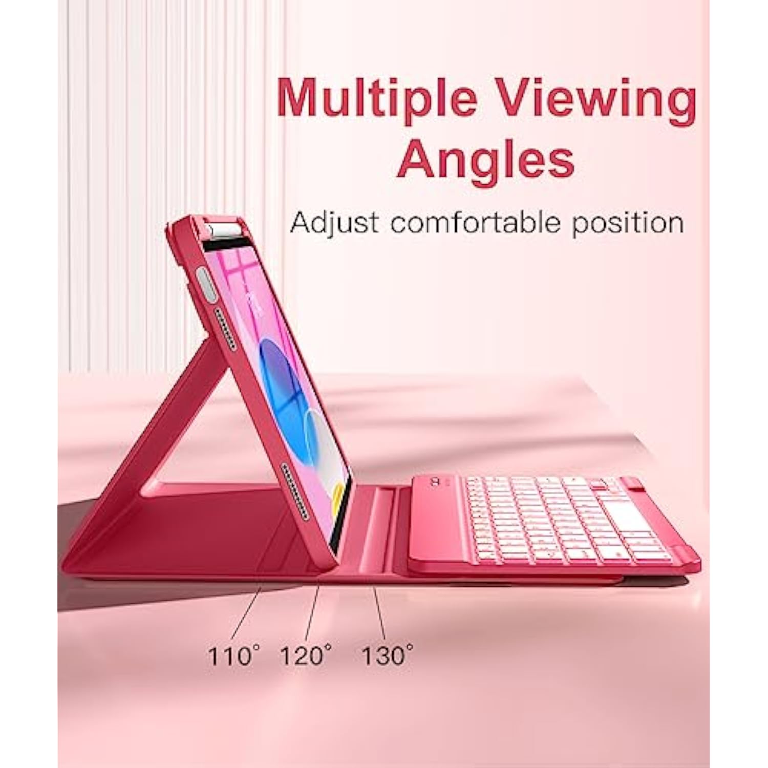 For 11Th 10Th Generation Case With Keyboard - 7 Colors Backlit Wireless Detachable Folio Keyboard Cover With Pencil Holder For 11-Inch A16 2025 10Th Gen 10.9 Inch 2022 (Pink)