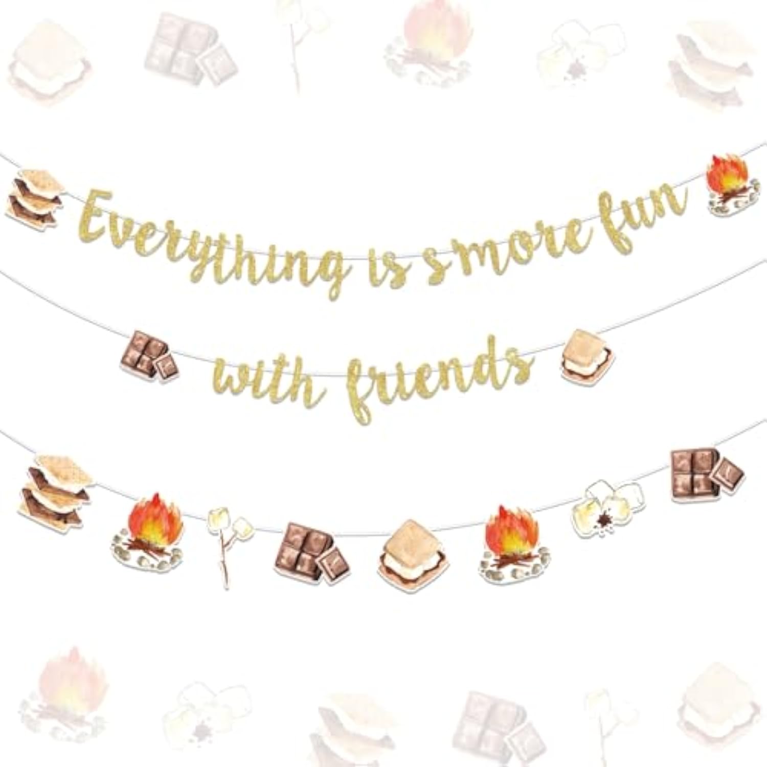 S’More Banner Decorations - Everything Is S’More Fun With Friends Bonfire Camping Themed Garland Hanging Decors Birthday Gender Reveal Pregnancy Celebration Party Supplies