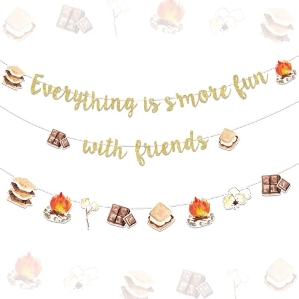S’More Banner Decorations - Everything Is S’More Fun With Friends Bonfire Camping Themed Garland Hanging Decors Birthday Gender Reveal Pregnancy Celebration Party Supplies