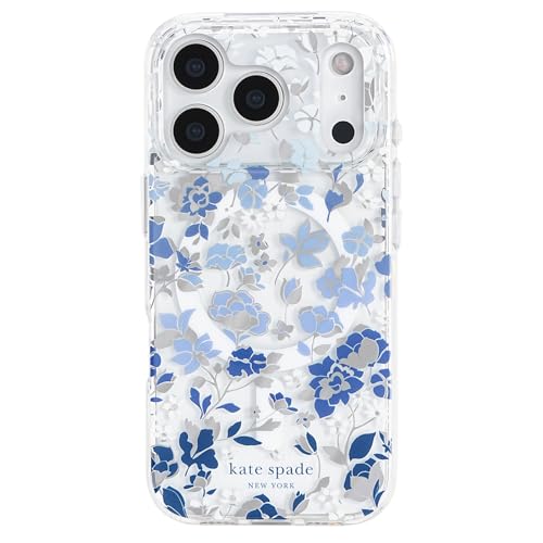 kate spade new york iPhone 17 Pro Case - Compatible with MagSafe - Designer Phone Case - Flowerbed Blue Gems