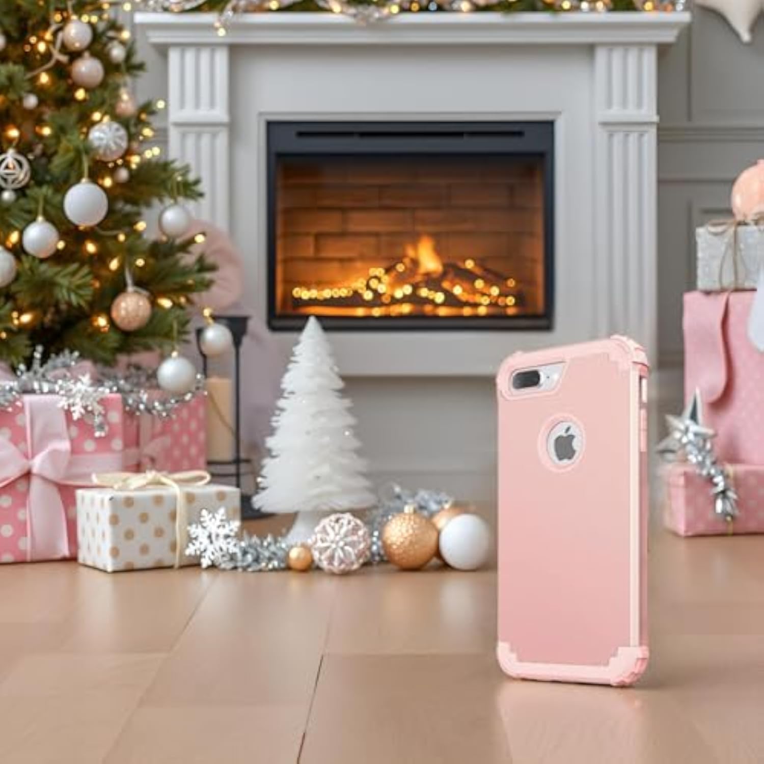 3 in 1 Shockproof Hybrid Case for iPhone 8 Plus and iPhone 7 Plus with Screen Protector, Rose Gold