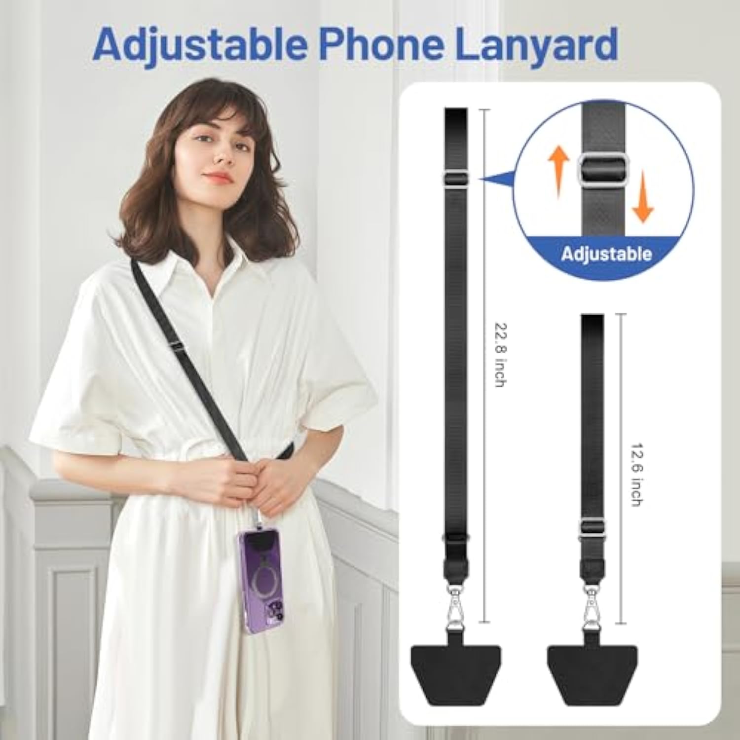 Doormoon Phone Lanyard, Universal Adjustable Neck Strap for Phone Case Keys ID Badges Cell Phone Lanyard Compatible with iPhone, Samsung, Most Smartphones, 2 Pack, Black Black