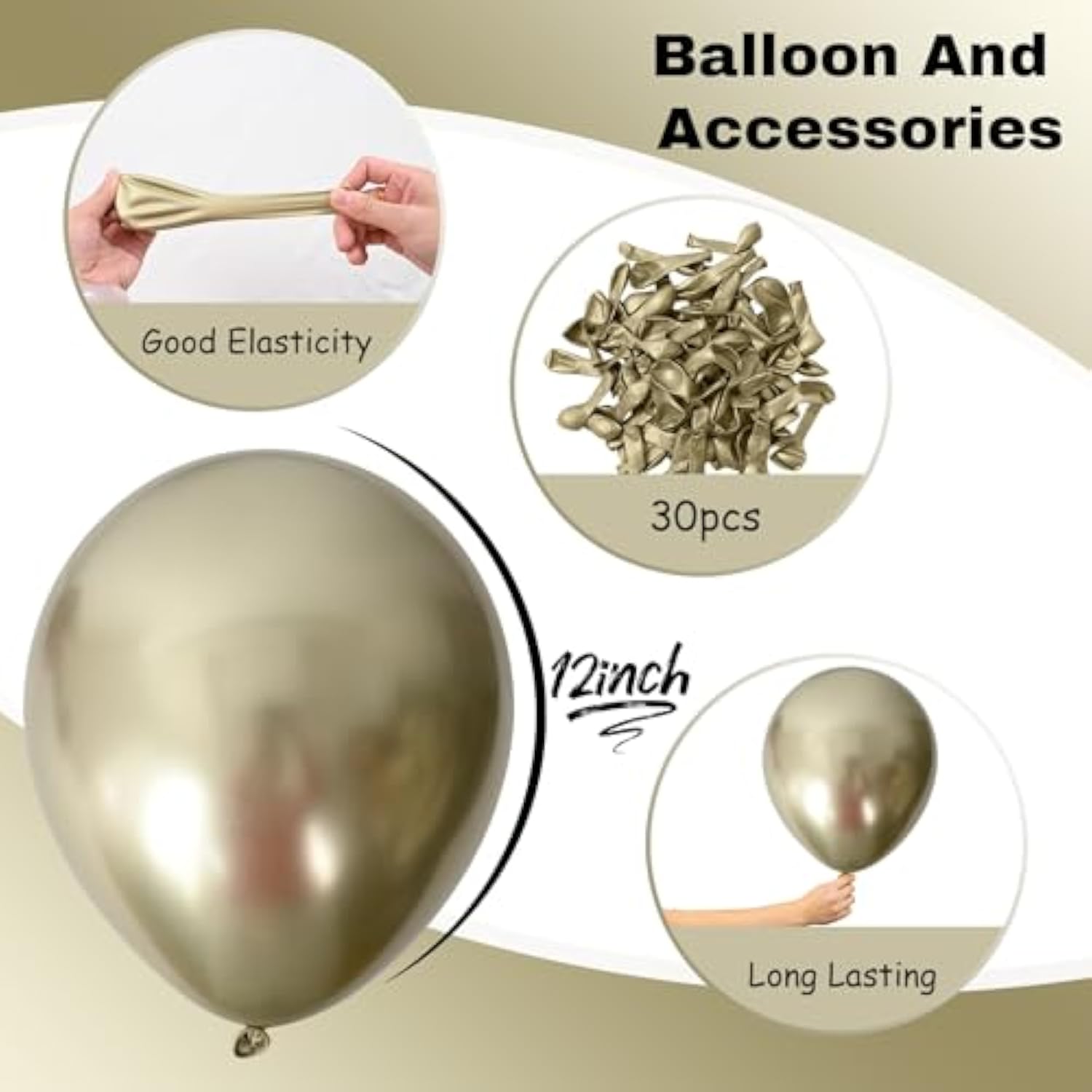 Metallic Gold Balloons, 12Inch Chrome Light Gold Balloons 30Pcs Champagne Gold Metallic Party Balloons Golden Helium Latex Balloon For Birthday Baby Bridal Shower Boho Wedding Party Decorations