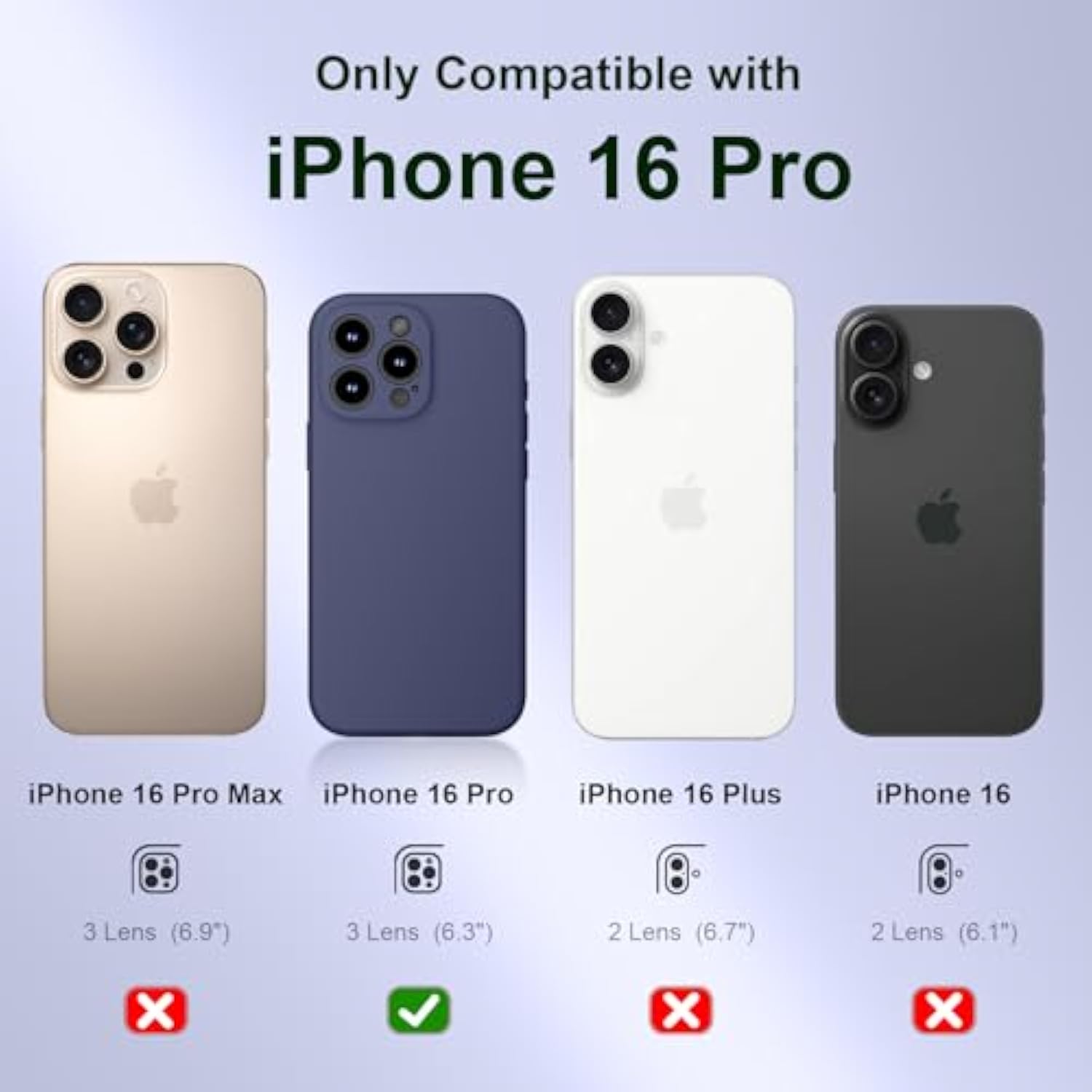Magnetic For Iphone 16 Pro Case, Compatible With Magsafe, With 9H Nano Screen Protectors, Full Camera Protection, Silicone Shockproof Microfiber Lining Phone Case 6.3", Navy Blue