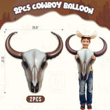 2Pcs Western Long Horn Cow Balloons – Cowboy Longhorn Foil Balloons for Cowgirl Party, Ranch Birthday, Last Rodeo Bachelorette, Halloween, and Wild West Baby Shower Decorations (25.6" x 31.5")
