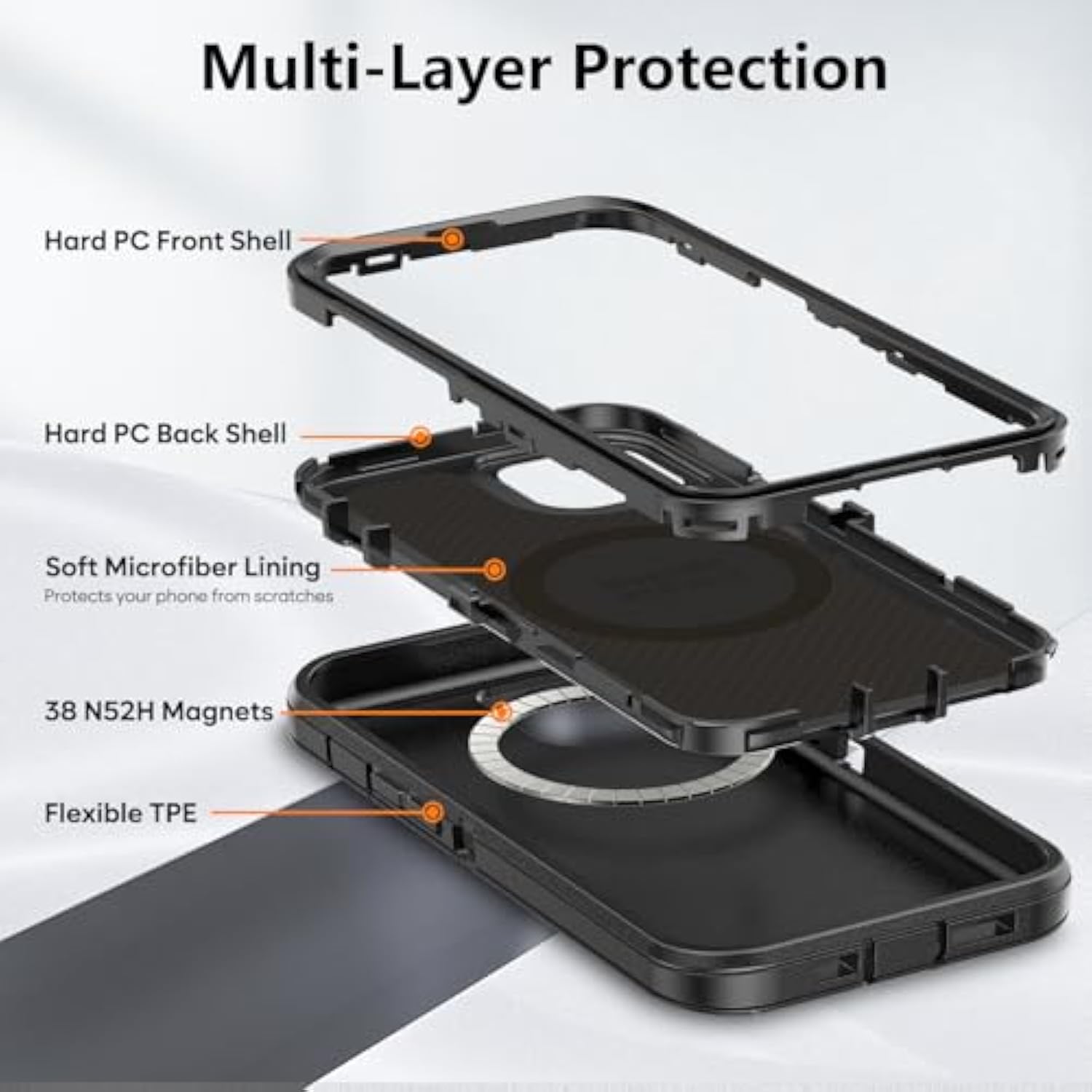 Magnetic Case With Belt Clip Holster, Heavy Duty Protective Phone Case, Shockproof Magnetic Phone Cover For 13/14/15 6.1" Dark Black