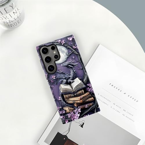 Case for  Galaxy S24 Ultra,Camera Protection Soft Glossy Phone Case - Purple Dragon Moon Book