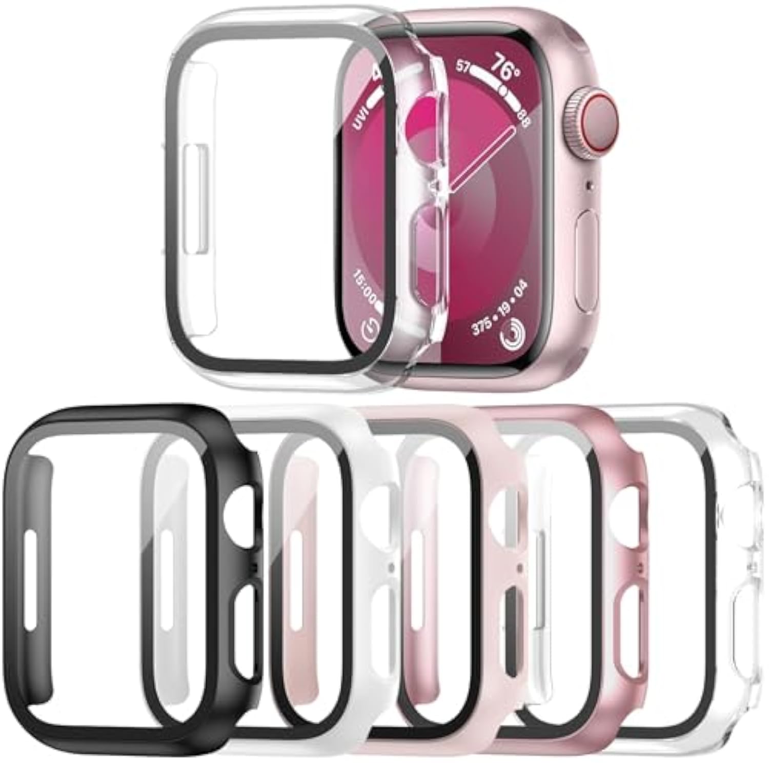 5 Pack Case With Tempered Glass Screen Protector For Watch Series 9 8 7 41Mm, Pc Hard Ultra-Thin Slim Fit Scratch Resistant Bumper Protective Cover For Iwatch S9 S8 S7 41Mm Accessories