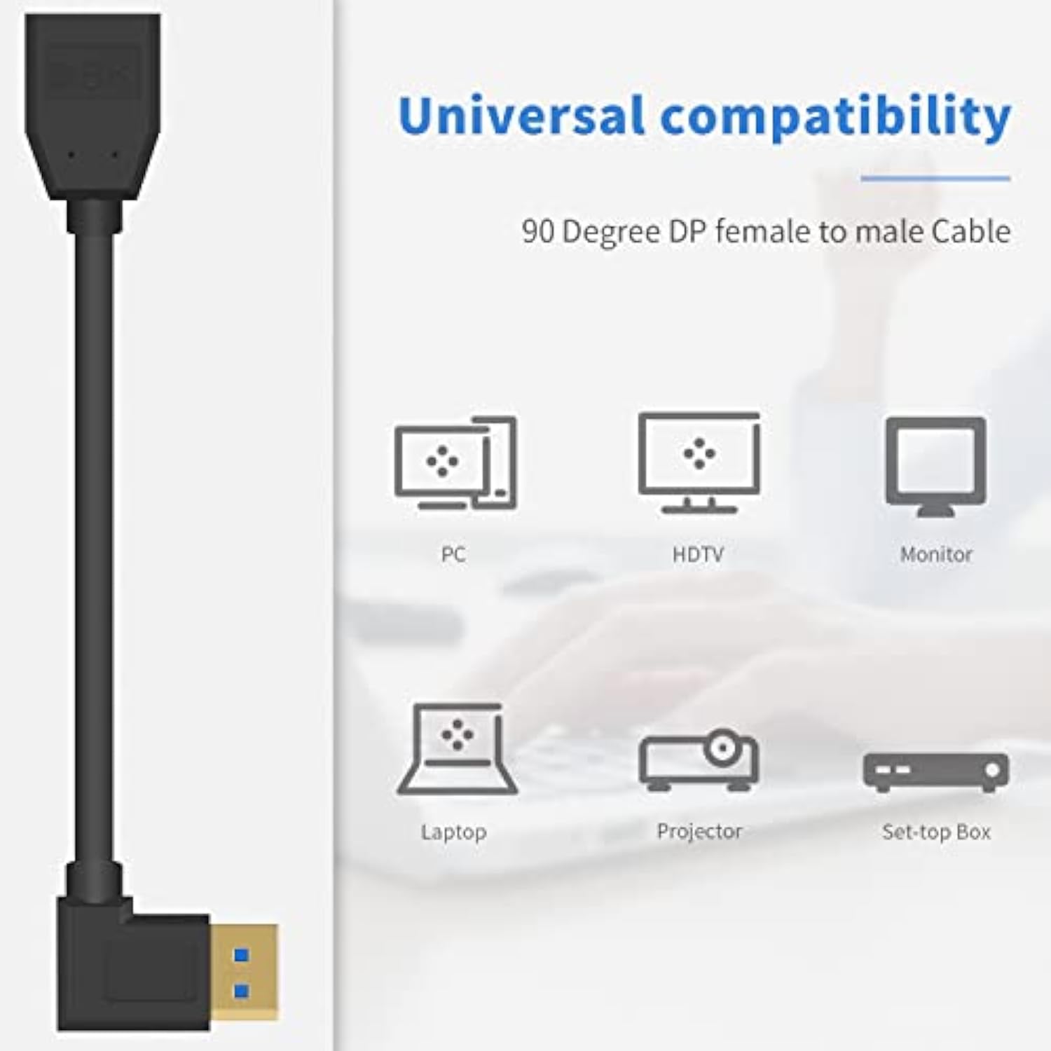 Right Angle Displayport 1.4 Cable, 90 Degree Displayport Extension Cable (8K/6