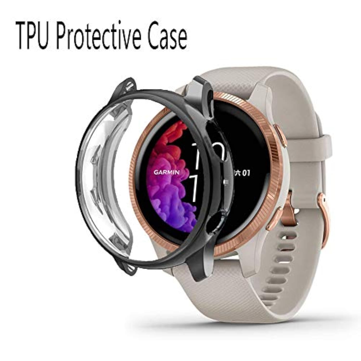 Watch Screen Protector (4+1Pack) Compatible For Garmin Venu, Film Anti-Scratch High Definition Full Coverage And Soft Tpu Protective Case