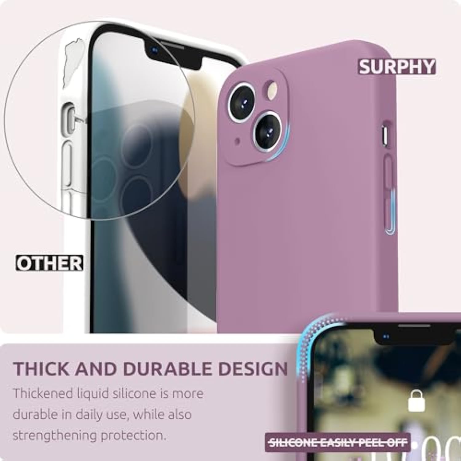 Compatible With Iphone 13 Case With Screen Protector, (Camera Protection & Soft Microfiber Lining) Liquid Silicone Phone Case 6.1 Inch 2021, Lilac Purple