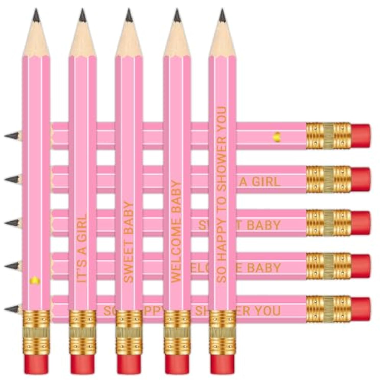 50Pcs - Baby Shower Sharpened Half Pencils With Erasers, Pre-Sharpened Pencils For Baby Shower Games, 4 Inches