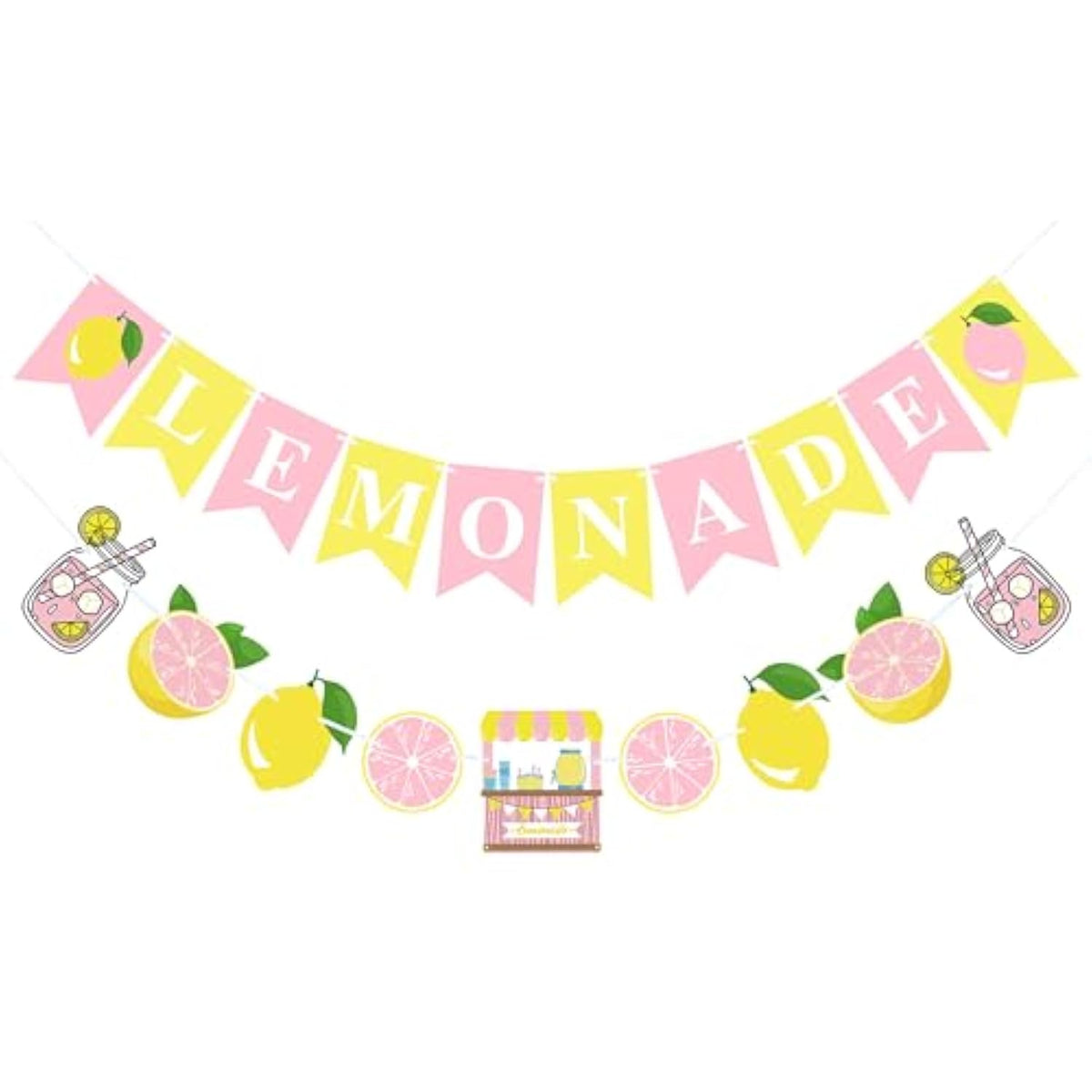 Pink Yellow Lemonade Banner For Lemonade Stand Decorations, Lemon Sign Garland Summer Party Decor Lemon Themed Bridal Shower Birthday Party Supplies Favor