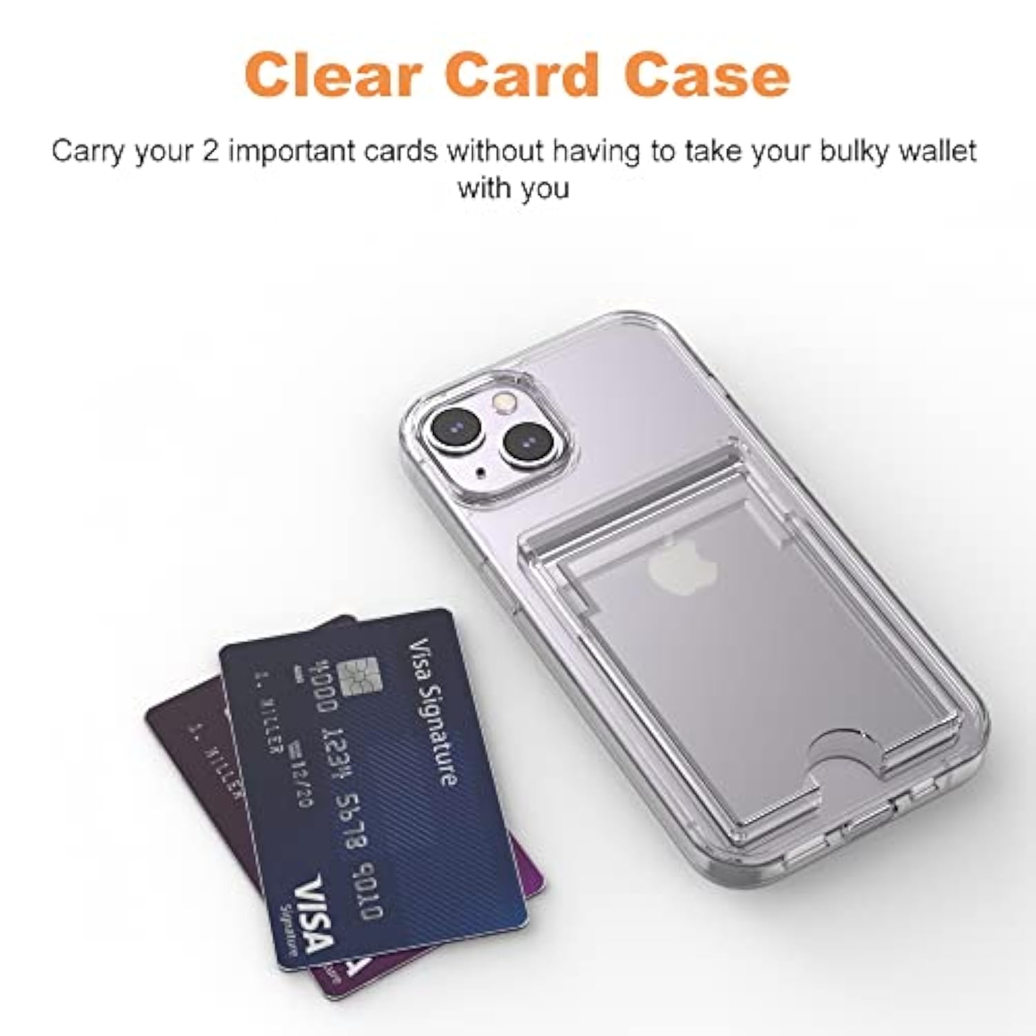For Iphone 14, Iphone 13 Clear Wallet Case, Anti-Yellowing Slim Fit Thin Tpu Bumper + Pc Back Case With 2 Cards Holder