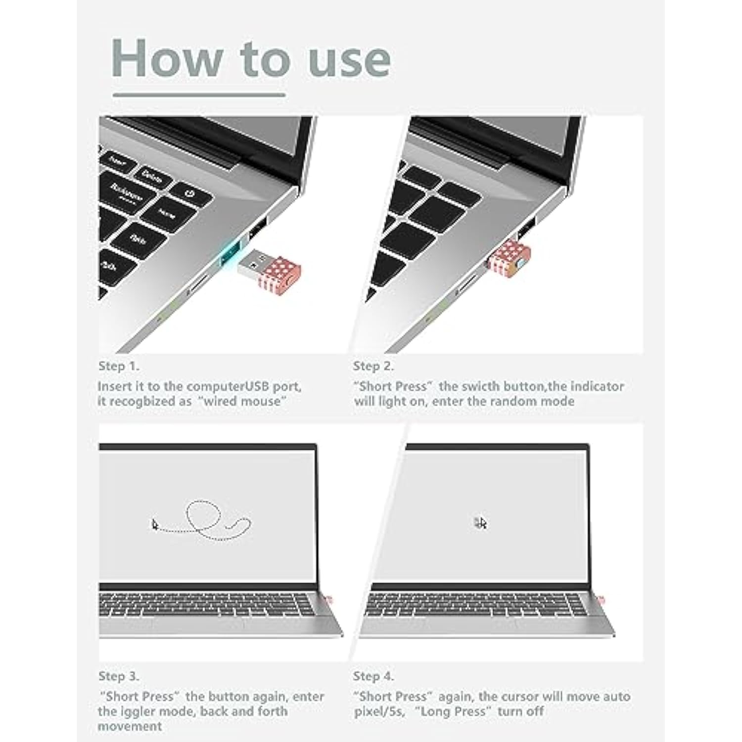 Mouse Jiggler Undetectable, Mouse Mover Device Has Two Swing Modes Jiggle And Multi-Track,Keeps For Pc Computer Laptop Awake, Driver-Free, Plug-Play ((Metal Rosegold)
