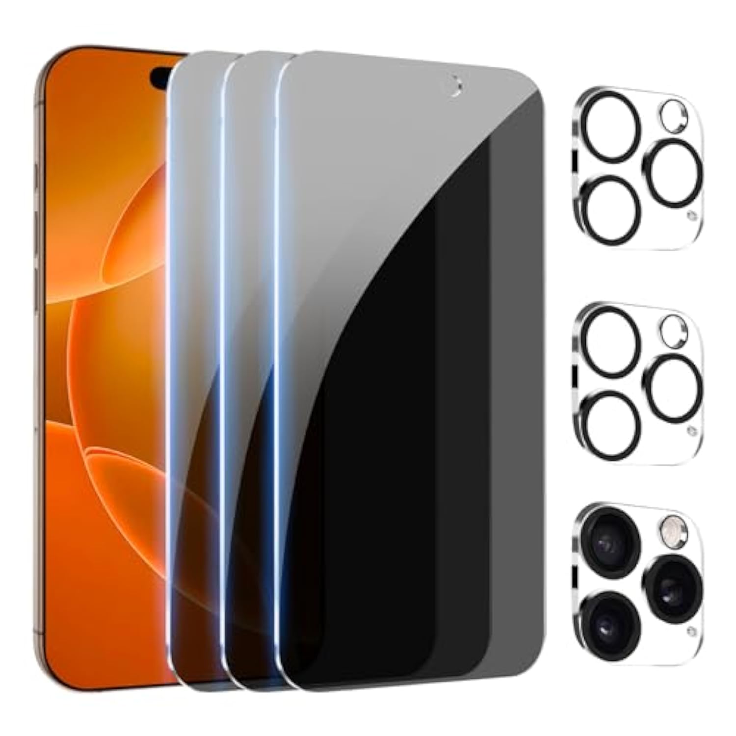 [3+3Pack] For Iphone 16 Pro Max Privacy Screen Protector With Camera Lens Protector Full Coverage Anti-Spy Tempered Glass Film 9H Hardness Upgrade Edge Protection Easy Installation Bubble Free [6.9 Inch]