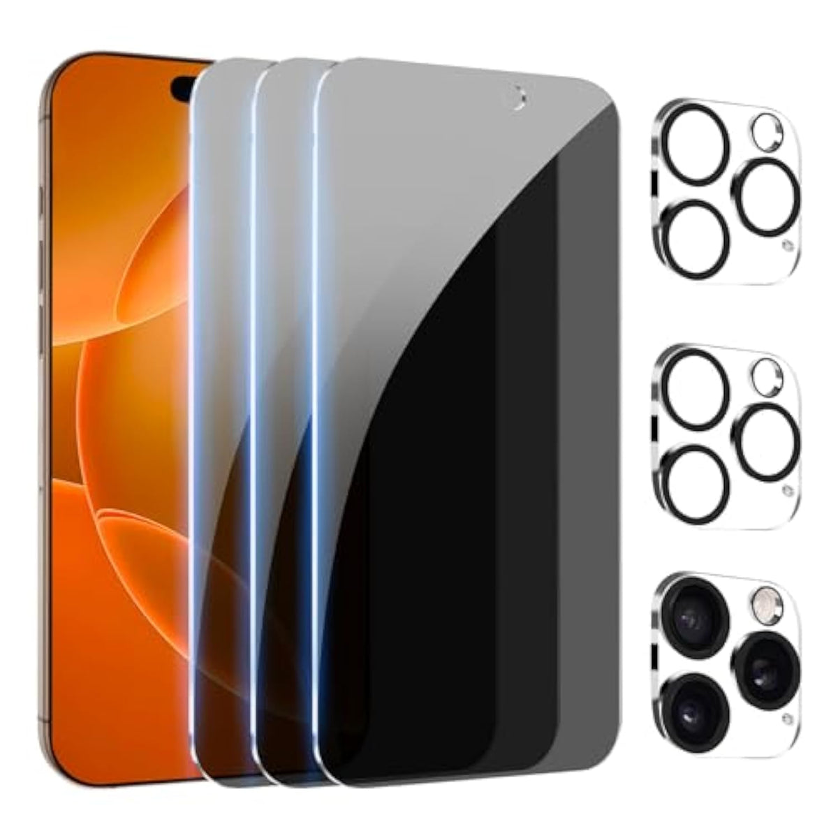[3+3Pack] For Iphone 16 Pro Max Privacy Screen Protector With Camera Lens Protector Full Coverage Anti-Spy Tempered Glass Film 9H Hardness Upgrade Edge Protection Easy Installation Bubble Free [6.9 Inch]