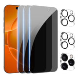 [3+3Pack] For Iphone 16 Pro Max Privacy Screen Protector With Camera Lens Protector Full Coverage Anti-Spy Tempered Glass Film 9H Hardness Upgrade Edge Protection Easy Installation Bubble Free [6.9 Inch]