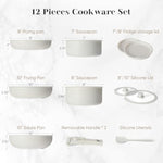 12 Pcs Pots And Pans Set, Nonstick Kitchen Induction Cookware Suit With Detachable Handle, Dishwasher Oven Safe, Milky White