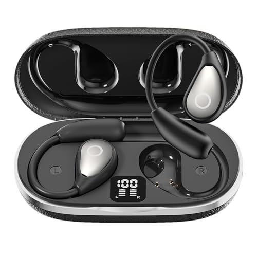 Open Ear Earbuds Wireless Bluetooth Headphones, 60Hrs Playtime, Stereo Sound Over Ear Buds With Ipx7 Waterproof Noise Canceling Earphones, Ideal For Fitness, Travel - Black