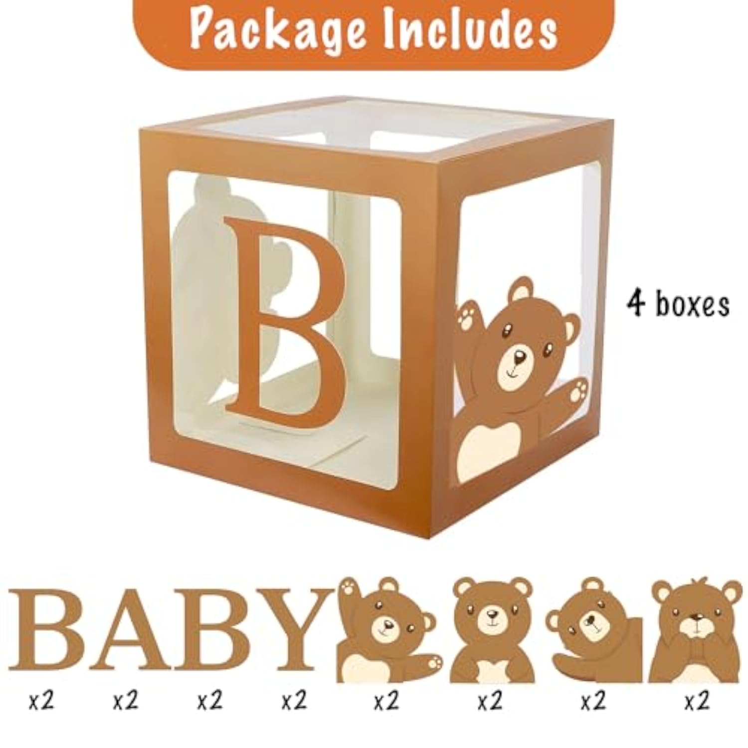 Sweet Baby Teddy Bear Baby Shower Boxes Decorations Clear Blocks 4 Letters Transparent Block We Can Bearly Wait Themed Neutral Backdrop Theme Centerpiece First Birthday Gender Reveal Balloon