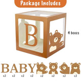 Sweet Baby Teddy Bear Baby Shower Boxes Decorations Clear Blocks 4 Letters Transparent Block We Can Bearly Wait Themed Neutral Backdrop Theme Centerpiece First Birthday Gender Reveal Balloon