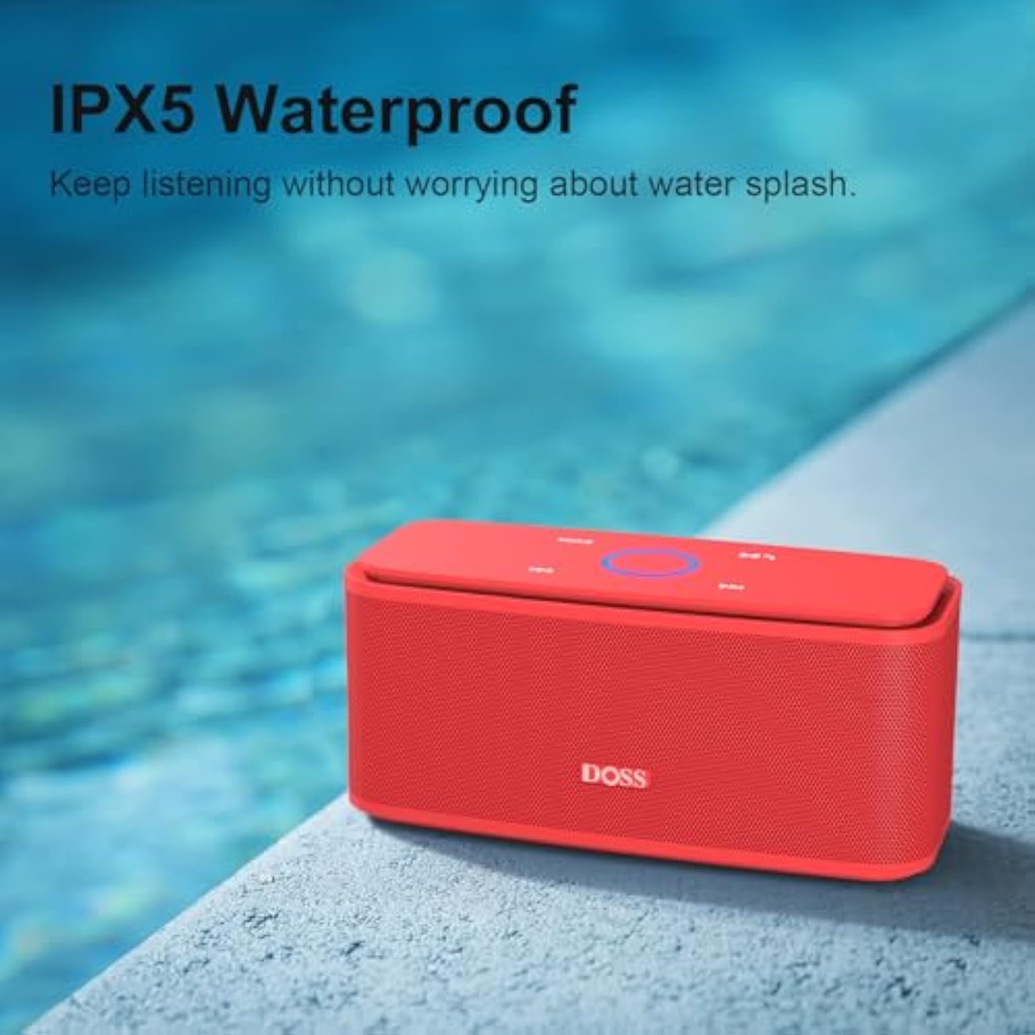 DOSS SoundBox Touch Wireless Bluetooth Speaker with HD Sound and Bass, IPX5 Water-Resistant, 20H Playtime, Handsfree, Portable for Office, Home, Outdoor, Travel-Red