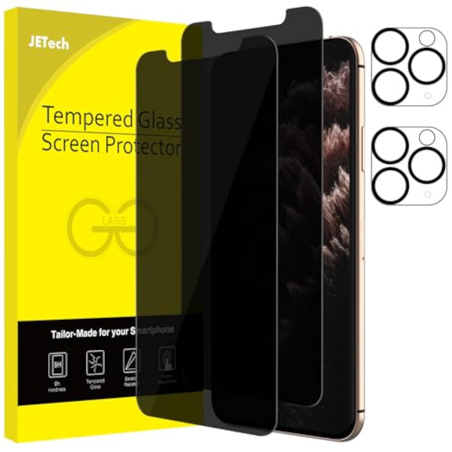 JETech Privacy Screen Protector for iPhone 11 Pro Max 6.5-Inch with Camera Lens Protector, Anti Spy Tempered Glass Film, 2-Pack Each