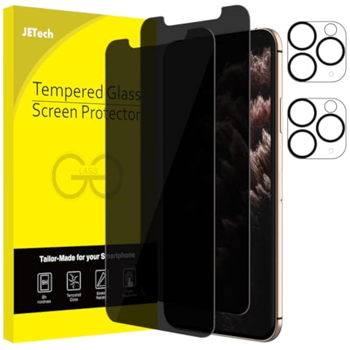 JETech Privacy Screen Protector for iPhone 11 Pro Max 6.5-Inch with Camera Lens Protector, Anti Spy Tempered Glass Film, 2-Pack Each