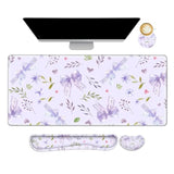 Desk Mat With Wrist Rest, Light Purple Bows Flower Desk Pad Large For Keyboard And Mouse, Ergonomic Mouse Pad Sets For Women, Non-Slip Wrist Pad For Keyboard