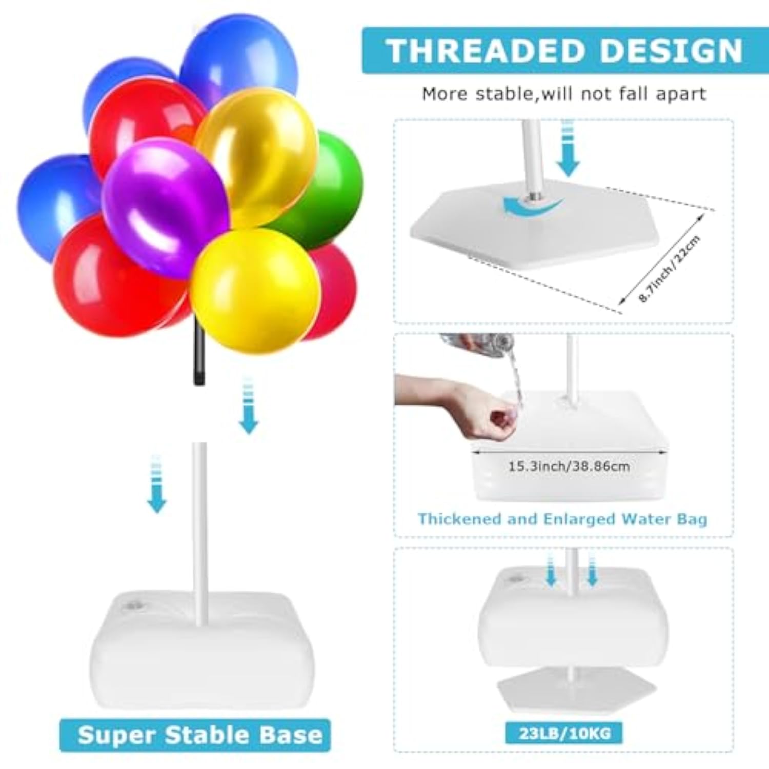 Updated Balloon Arch Kit, 21Ft Adjustable Balloon Arch Stand With Base In 9Ft Width And 10Ft Height, Threaded Design Ballon Arch For Birthday Baby Shower Party Kit