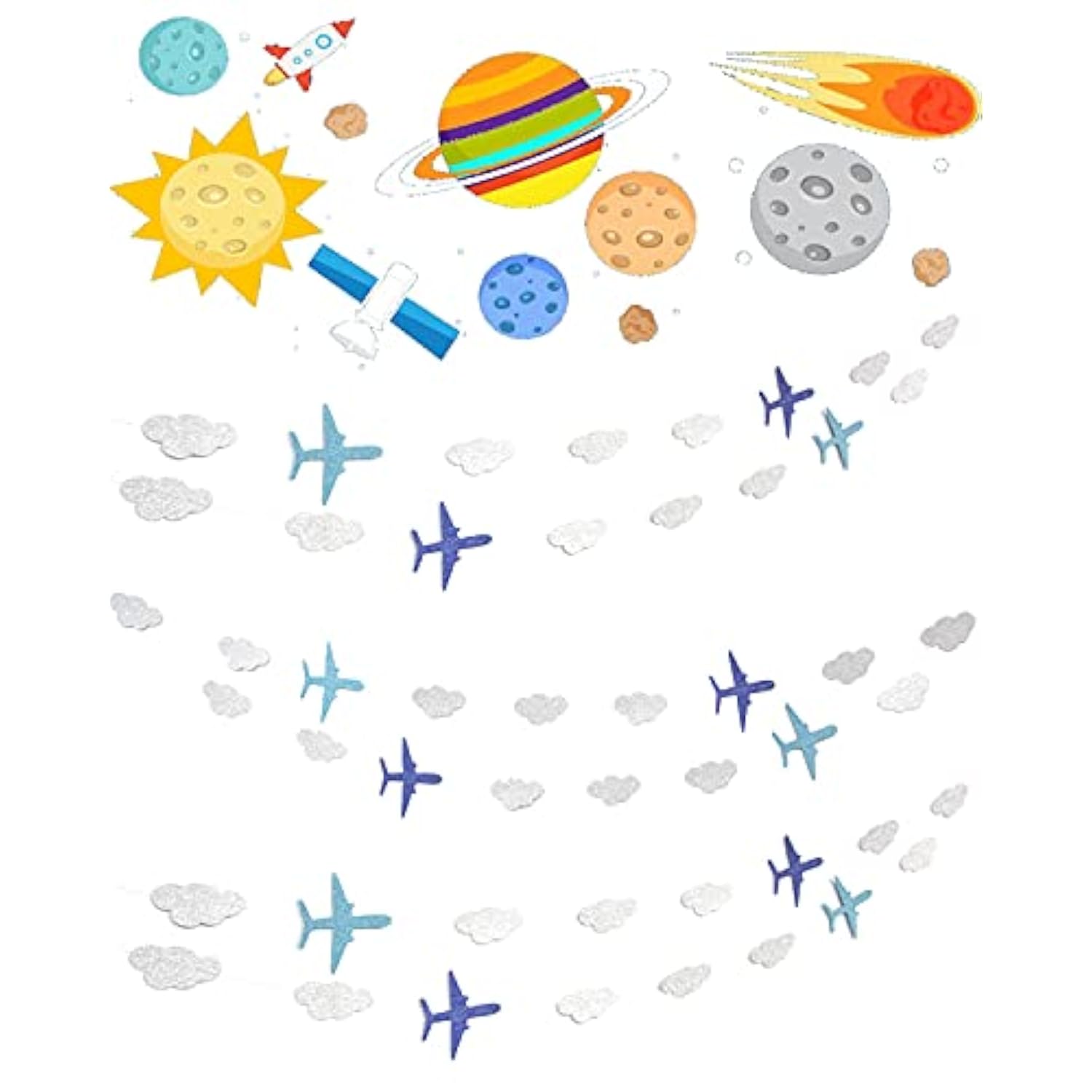 6pcs Glitter Airplane & Cloud Garland – Aviation Party Decor for Birthday, Baby Shower and More