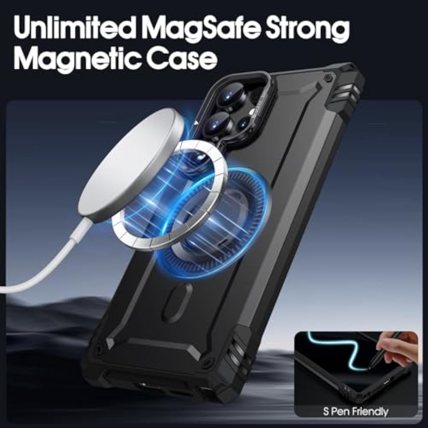 For Samsung Galaxy S25 Ultra Case With Stand [Built-In Camera Kickstand] Militaty Grade Drop Protection Rugged Case Compatible With Magsafe Accessories For Galaxy S25 Ultra Phone Case, Black