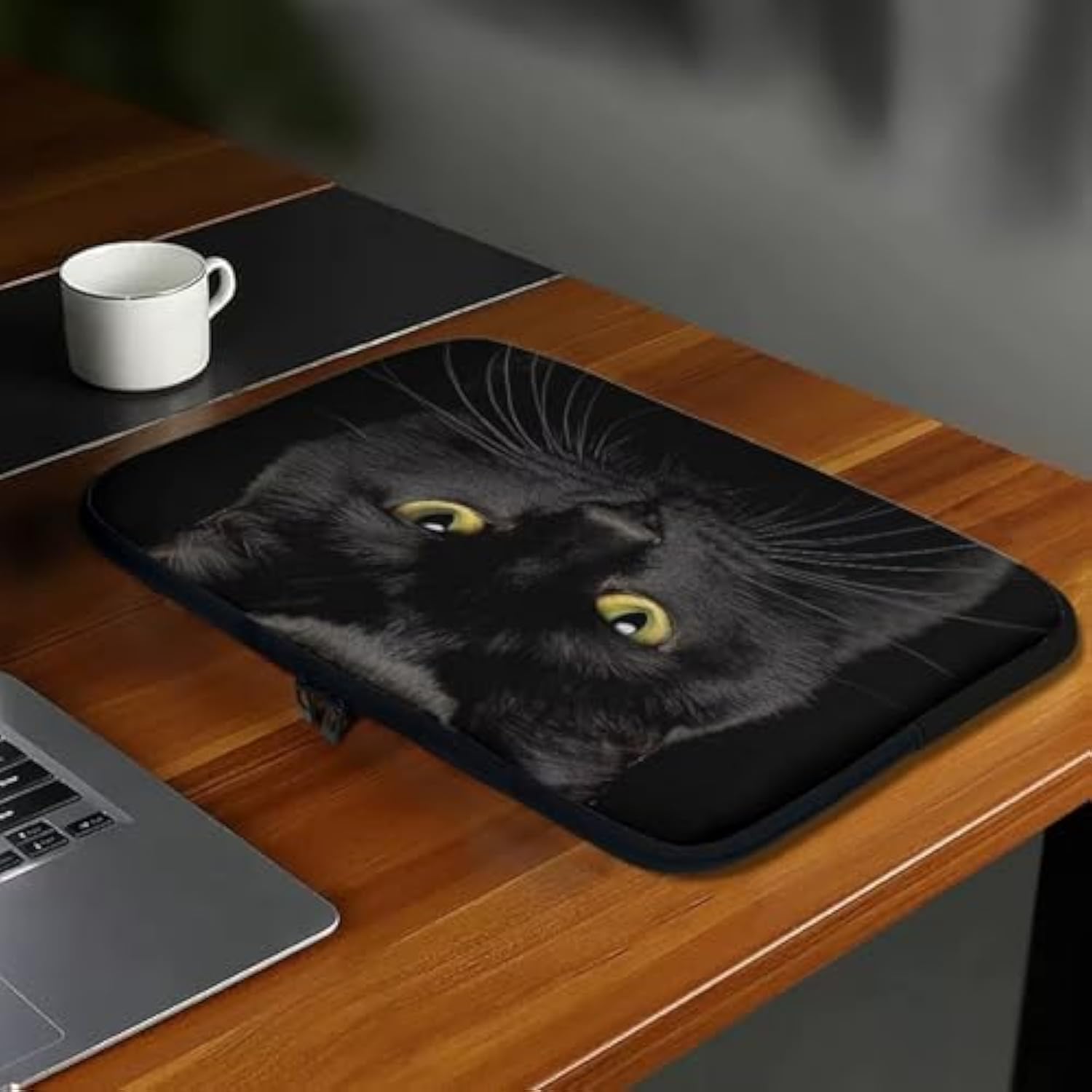 Black Cat 17 Laptop Sleeve Case Animal Pattern Design Laptop Bags With Shockproof Lining Womens Minimalist Black Computer Case Protector For Business