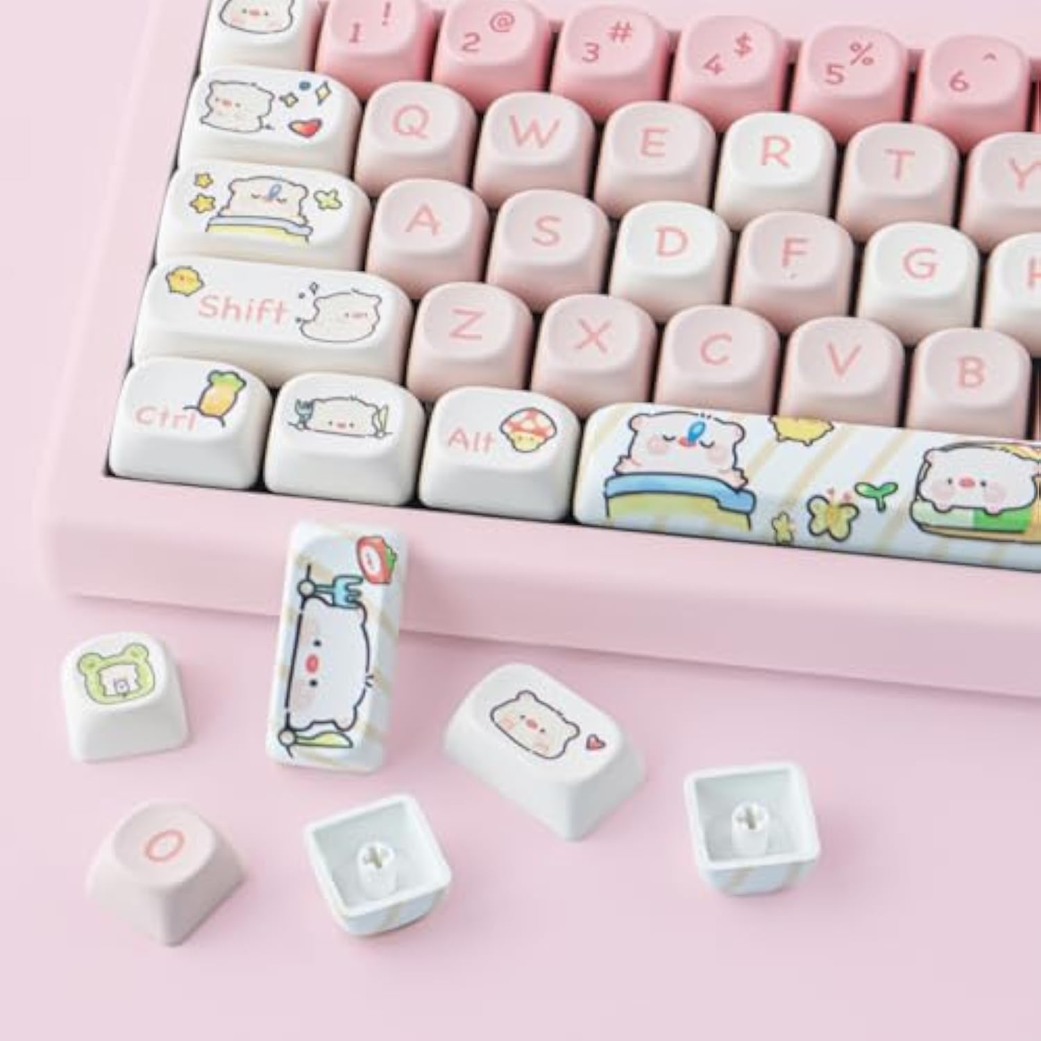 Pbt Keycaps For Mechanical Keyboard - 145 Keys Pink Pig Keycaps, Dye-Sublimati
