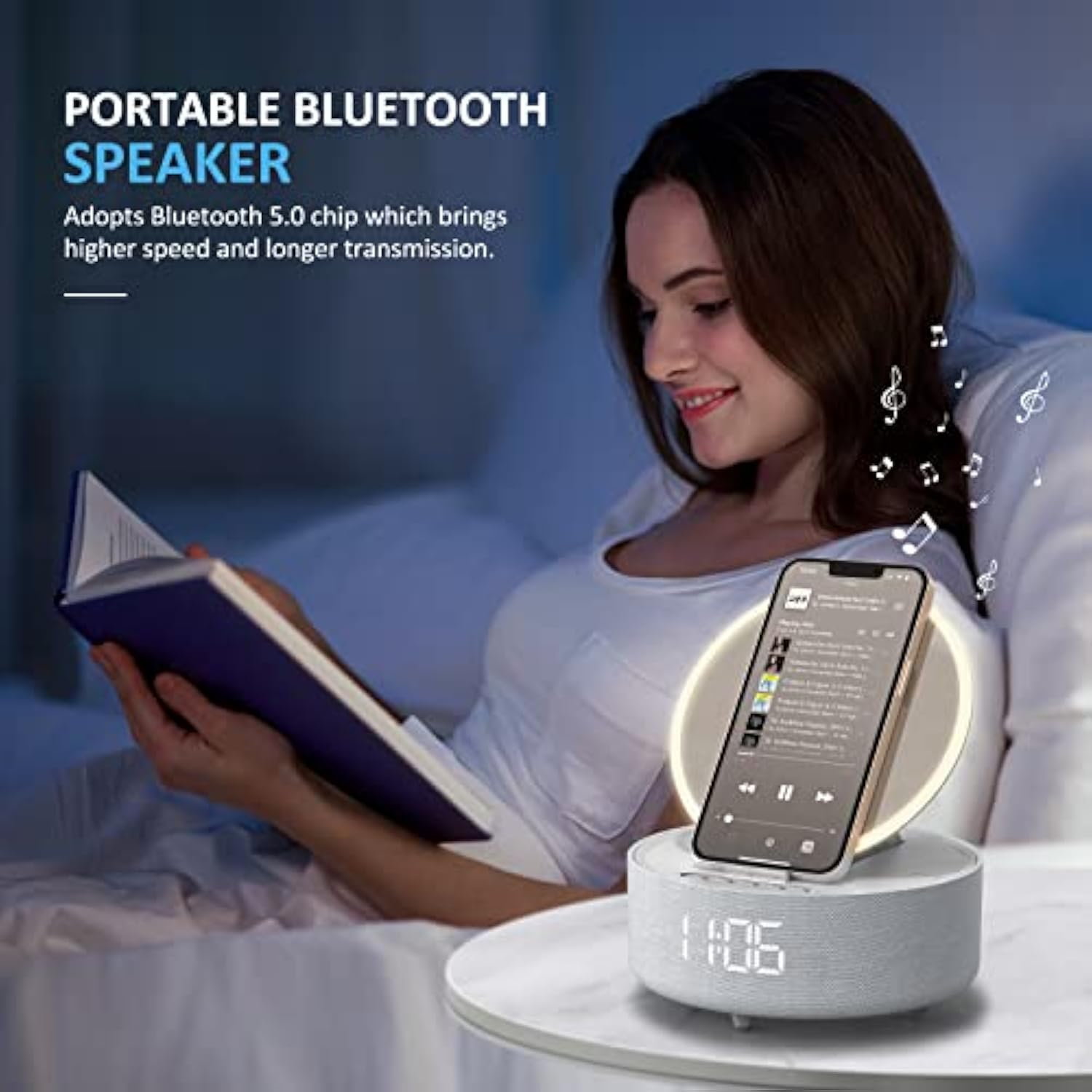 Bluetooth Speaker With Alarm Clock, ?2024 Newest Gifts? Wireless Speaker Charger For Iphone/Samsung, Mirror Clock, Wireless Bedside Lamp, Music Gifts For Men, Women, Teenage Girls, Boys