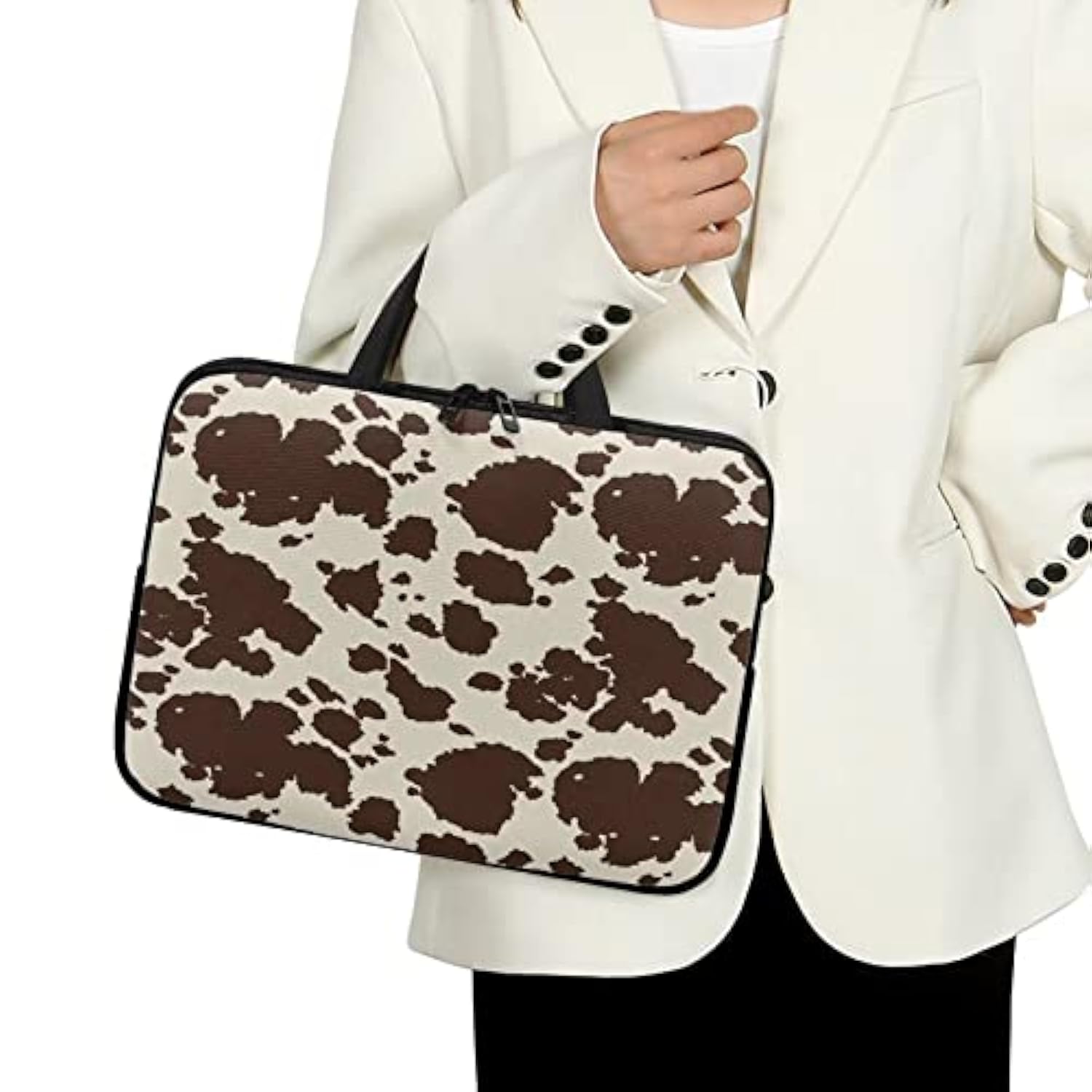 Cow Hide Print Brown Stripe Laptop Bags Cases & Sleeves, Laptop Tote Bag For Women, Computer Bag For 10" 12" 13" 15" 17 Inch Tablet/Notebook/Reader, Carrying Sleeve Handbag With Handle