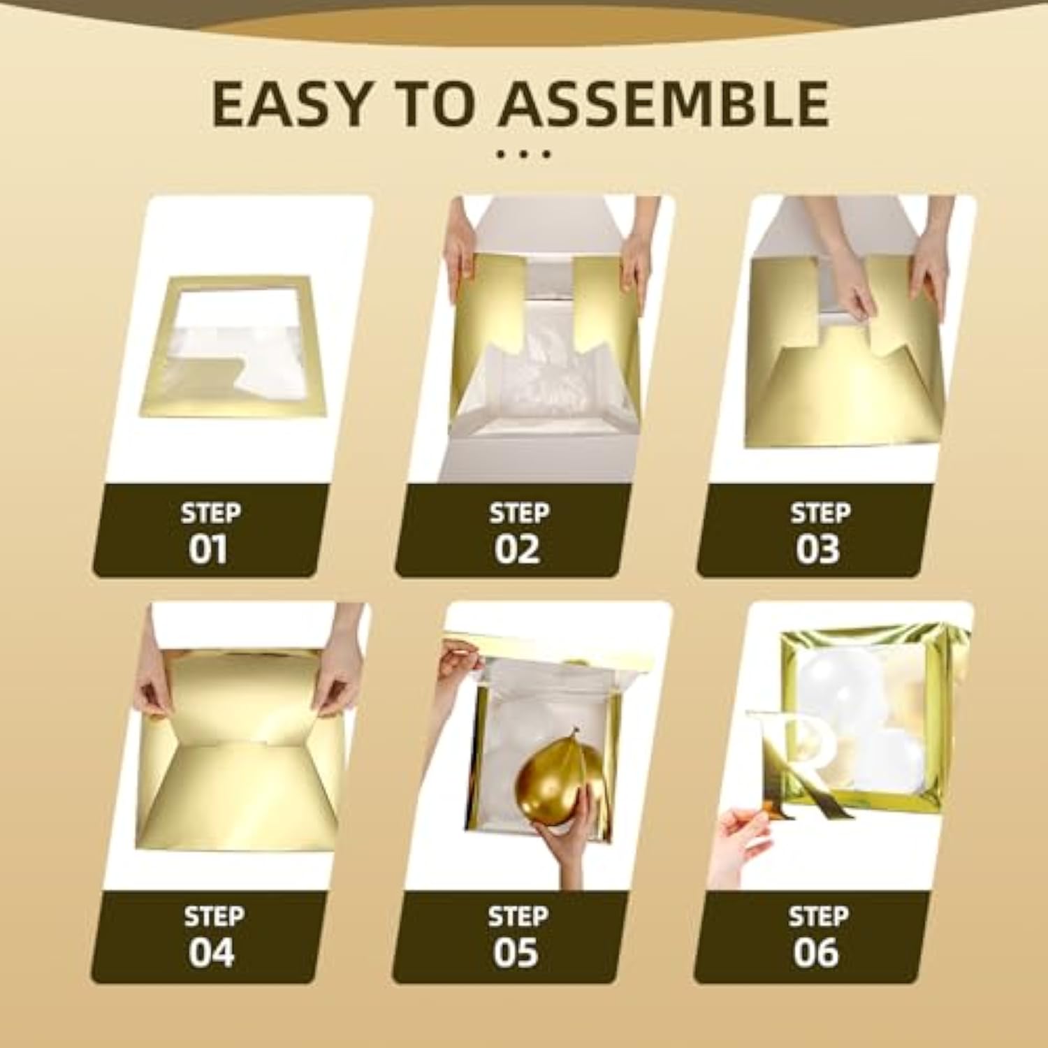 Balloon Boxes With Letters, Gold Baby Boxes Letter Blocks Boxes With 54 Letters, 6 Baby Balloon Box For Baby Showers & Bridal Shower, Reusable Birthday Party Decoration Boxes With 55 Balloons