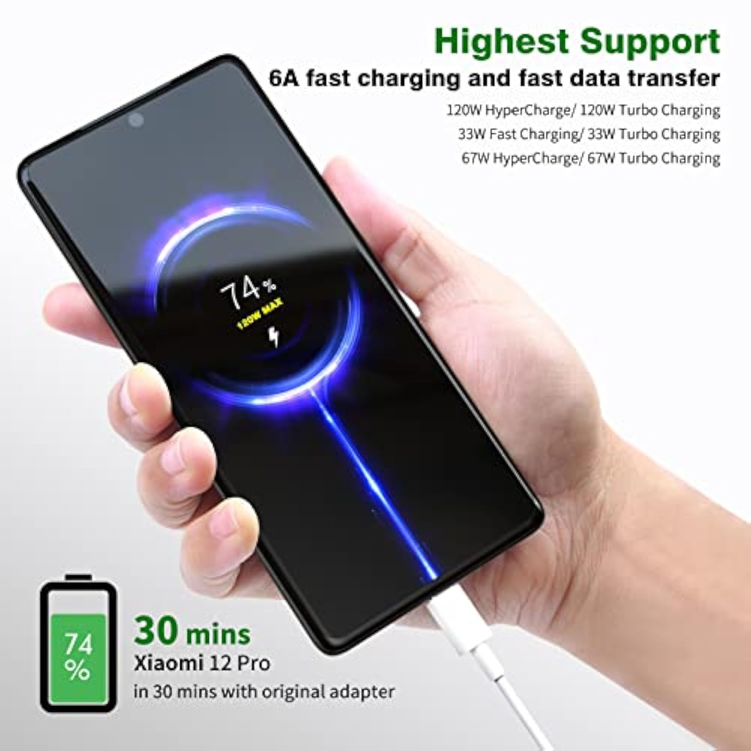 Usb C Cable Usb Type C Cable, 120W 90W Hypercharge Turbo Charging, 6A Fast Charging For Xiaomi Pad 5 14 Ultra 12 Pro 12 12X 11T Pro 11 Lite 5G Ne, Redmi 10 Note 11 Pro 5G Note 11S, 6.6Ft 2Pack